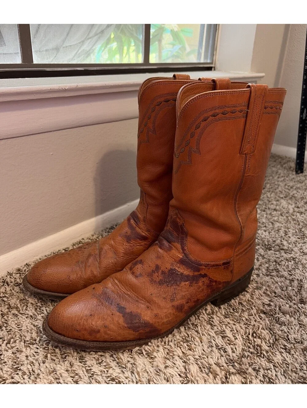 Lucchese 2000 Roper Boots Men’s Size 12 B Brown Leather Pull On Cowboy Western